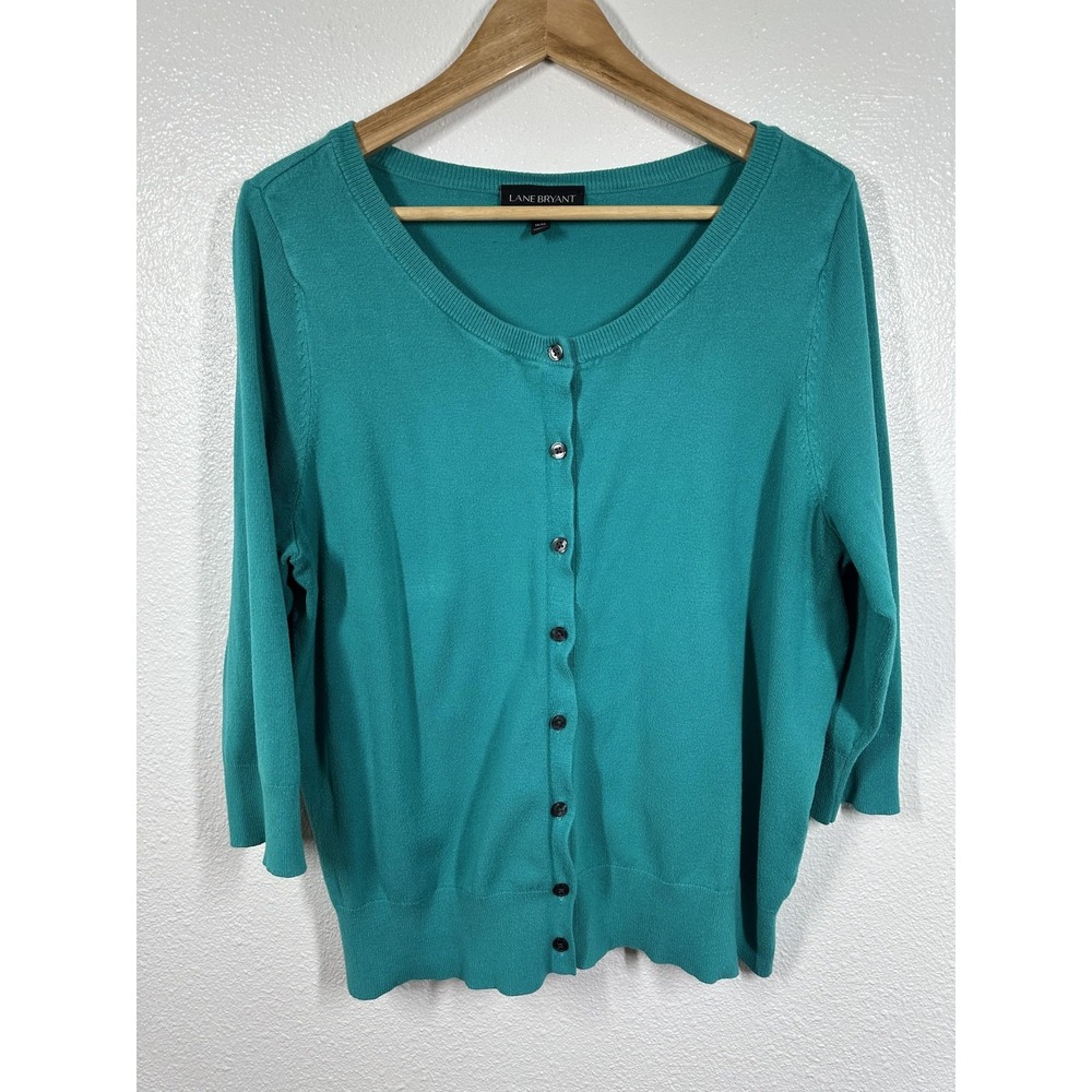 Lane Bryant Cardigan Sweater Womens 14/16 Teal Button Front 3/4 Sleeve Plus